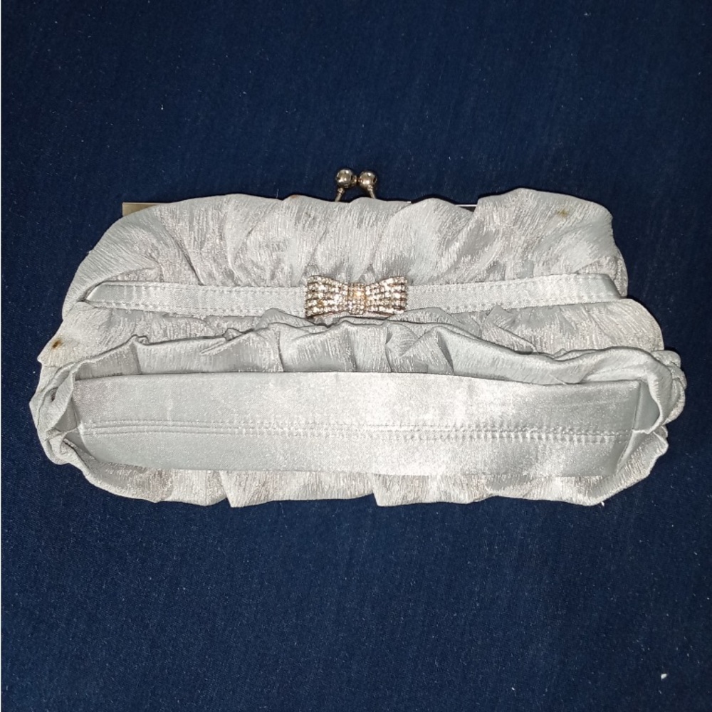 Silver Gathered Clutch with Metal Clasp